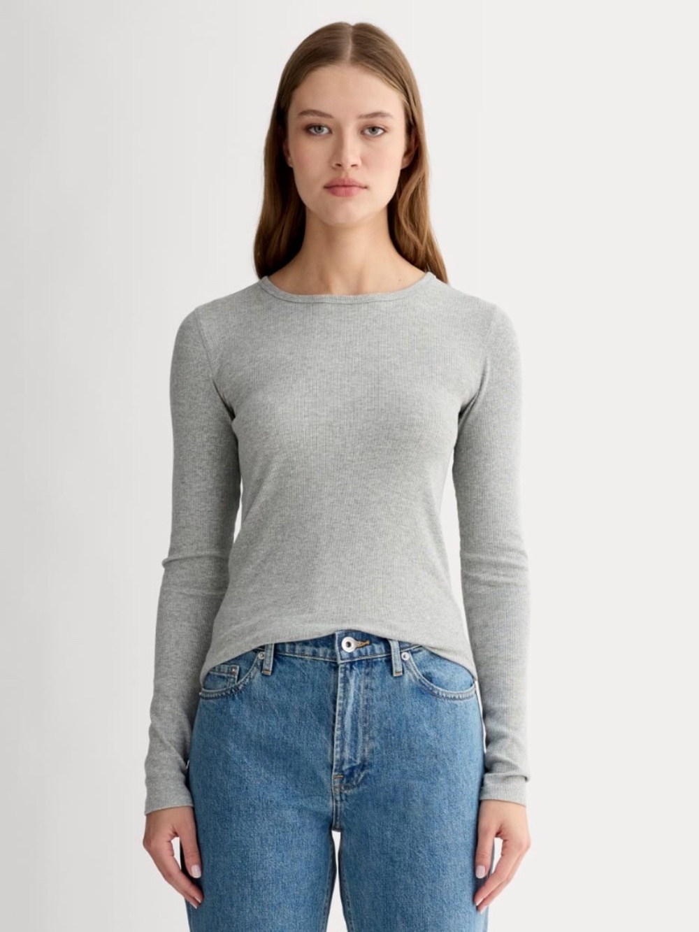 Everlane The Luxe Rib Long-Sleeve Crew in Washed Heathered Grey